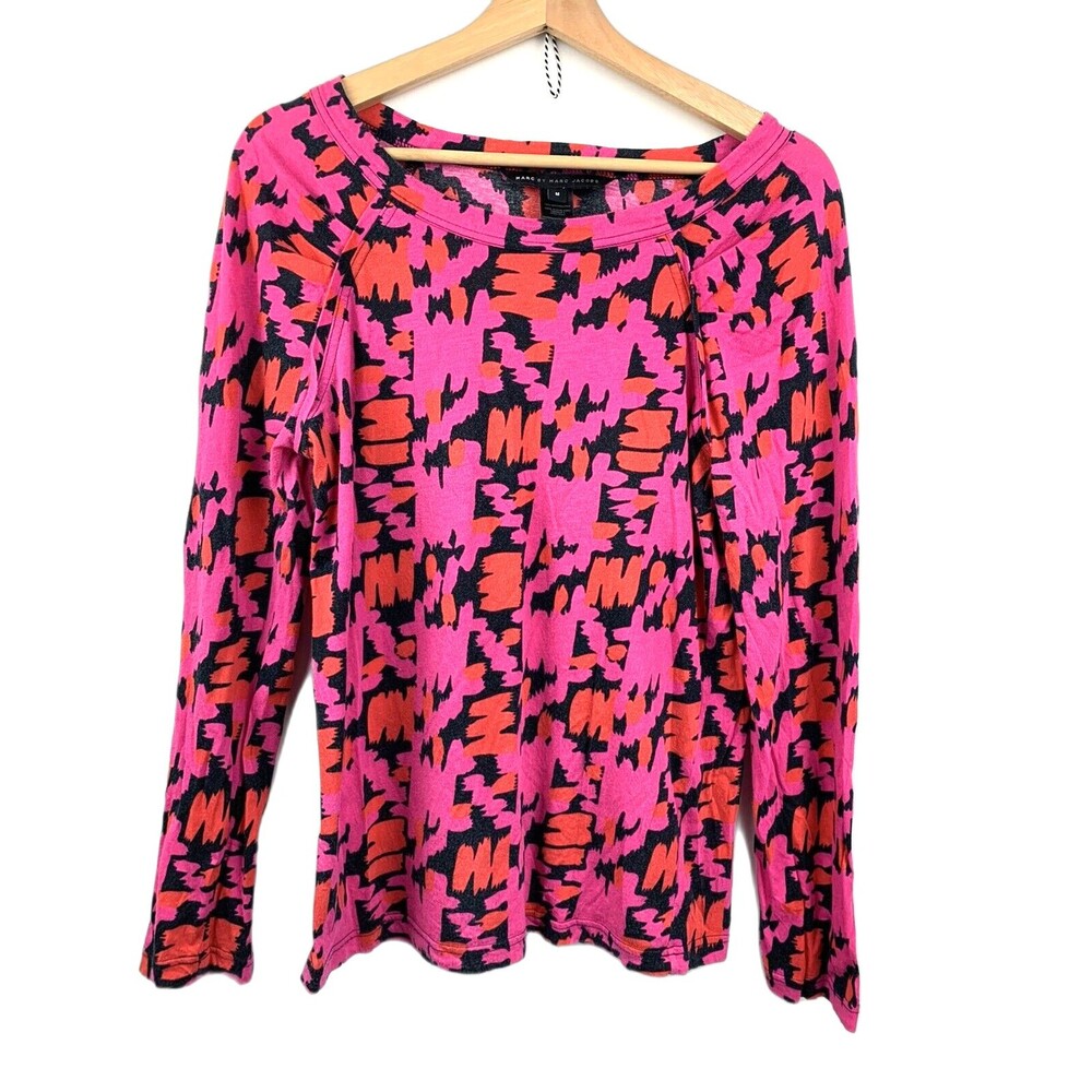 Marc By Marc Jacob GEO Print All Over Long Sleeves Pink Blouse Top Size Medium